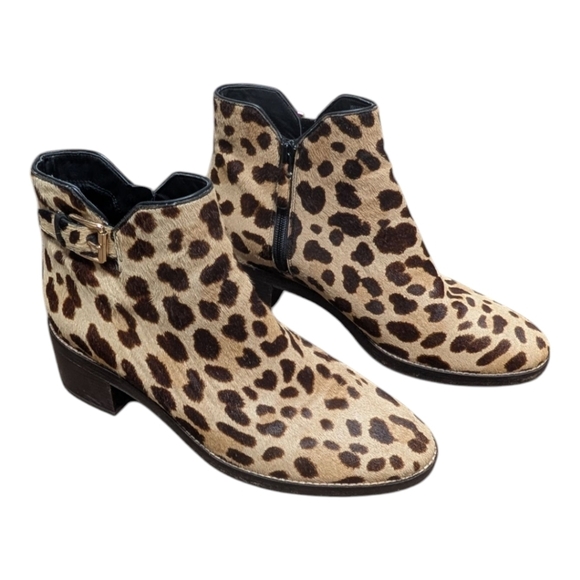 COLE HAAN (9.5 B) Real Fur Leopard Print Ankle Boots Grand OS Buckle - Picture 1 of 8